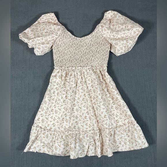And Now This Dresses & Skirts - And Now This Smocked Cream Floral Mini Dress with Puff Sleeves– Size Small